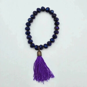 Purple Bead Tassle Elastic Bracelet B2